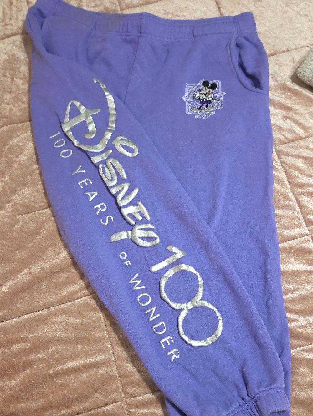 Disney Purple Jogger Sweatpants with Silver Disney 100 Graphic